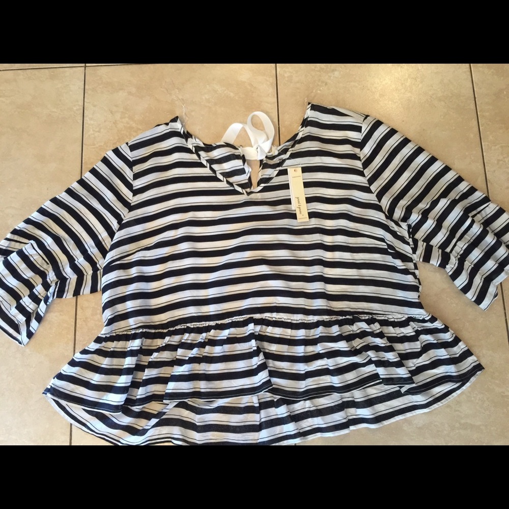 Grand & Greene Plus Blouse Black/Ivory 3x  Peplum